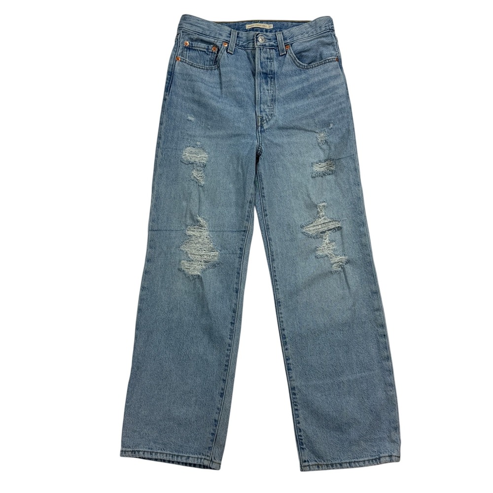 Levi's Premium 501 Jeans W27 Light Wash Ripped High Rise Straight Leg Button Fly
